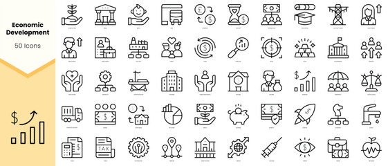 Set of economic development Icons. Simple line art style icons pack. Vector illustration