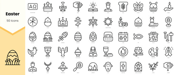 Set of easter Icons. Simple line art style icons pack. Vector illustration