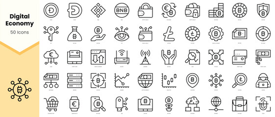 Set of digital economy Icons. Simple line art style icons pack. Vector illustration