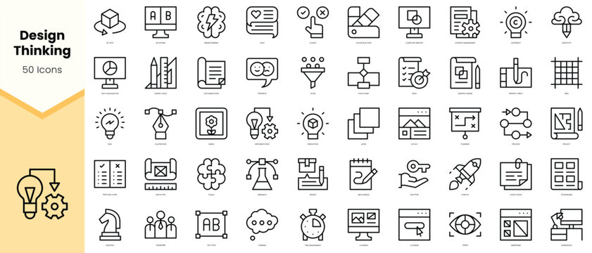 Set of design thinking Icons. Simple line art style icons pack. Vector illustration