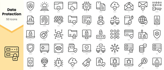 Set of data protection Icons. Simple line art style icons pack. Vector illustration