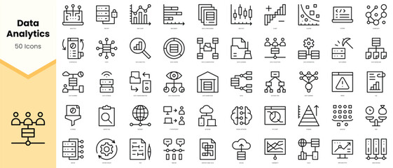 Set of data analytics Icons. Simple line art style icons pack. Vector illustration