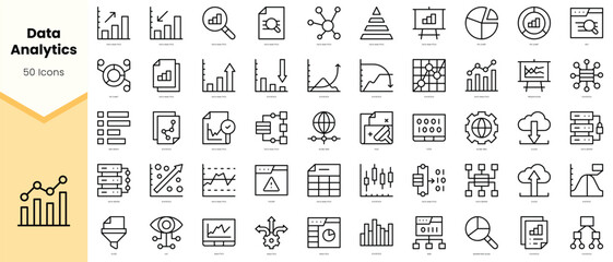 Set of data analytics Icons. Simple line art style icons pack. Vector illustration