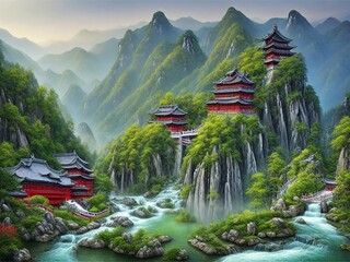 中国山水画風景