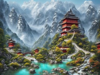 中国山水画風景