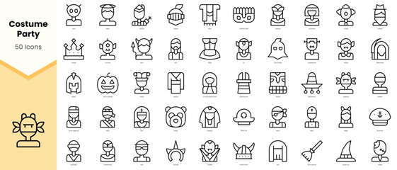 Set of costume party Icons. Simple line art style icons pack. Vector illustration