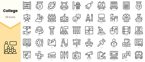 Set of college Icons. Simple line art style icons pack. Vector illustration