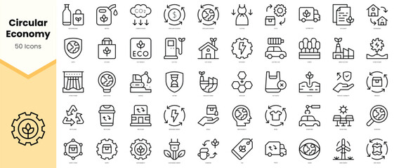 Set of circular economy Icons. Simple line art style icons pack. Vector illustration