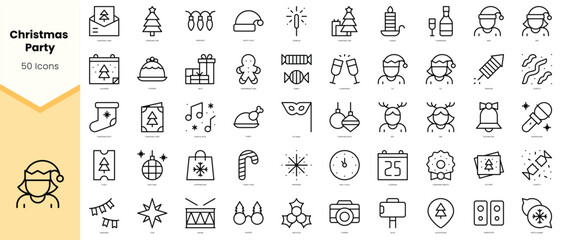 Fototapeta na wymiar Set of christmas party Icons. Simple line art style icons pack. Vector illustration