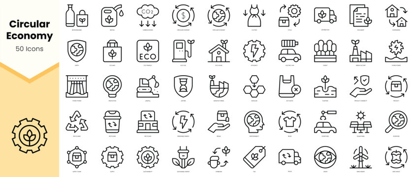 Set of circular economy Icons. Simple line art style icons pack. Vector illustration