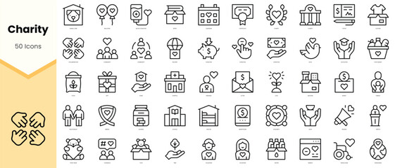 Set of charity Icons. Simple line art style icons pack. Vector illustration