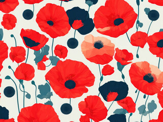 Illustration of beautiful red poppies, a pattern suitable as a complement to the background or as a background. Generative Ai, Ai.