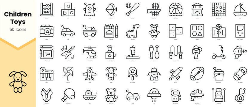 Set of children toys Icons. Simple line art style icons pack. Vector illustration
