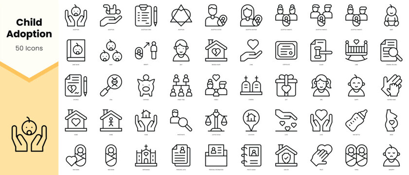 Set of child adoption Icons. Simple line art style icons pack. Vector illustration