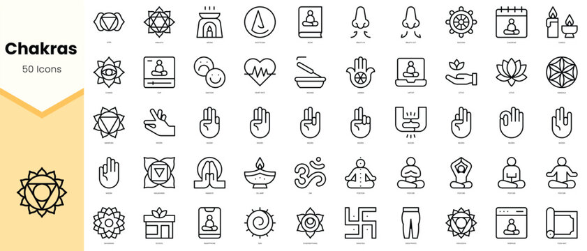 Set of chakras Icons. Simple line art style icons pack. Vector illustration