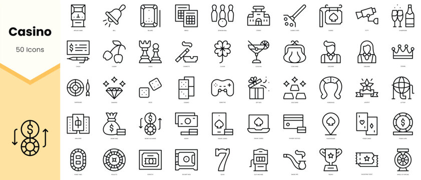 Set of casino Icons. Simple line art style icons pack. Vector illustration