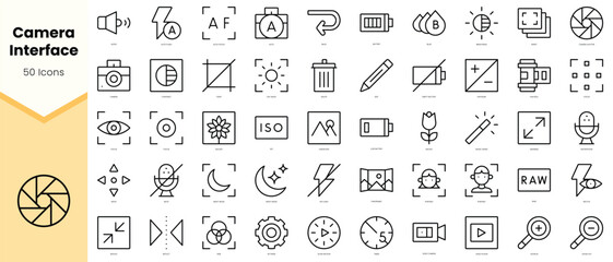 Set of camera interface Icons. Simple line art style icons pack. Vector illustration