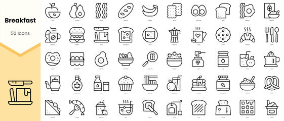 Set of breakfast Icons. Simple line art style icons pack. Vector illustration
