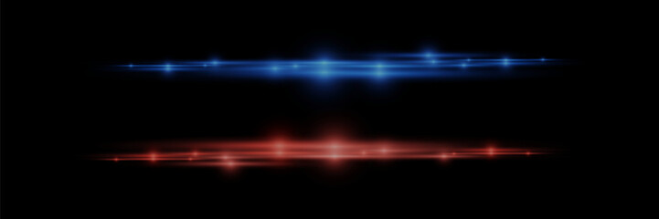 Red blue lines of light. Light speed and laser beams effect. On a black background.