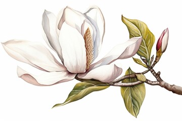 Fototapeta na wymiar Magnolia watercolour floral illustration, Generative AI
