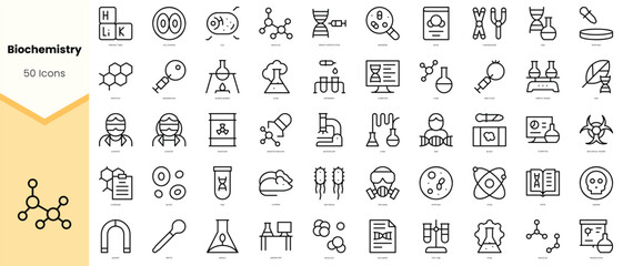 Set of biochemistry Icons. Simple line art style icons pack. Vector illustration - obrazy, fototapety, plakaty