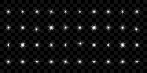 Sparkling stars, twinkling and flashing lights. Collection of various light effects on a transparent background.