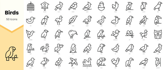 Set of birds Icons. Simple line art style icons pack. Vector illustration