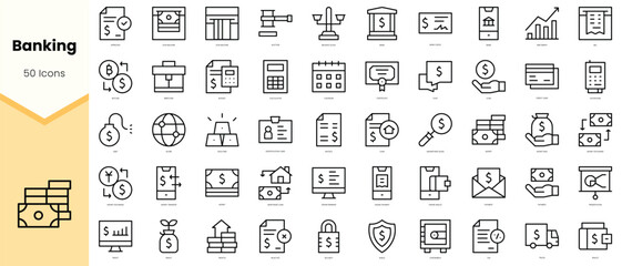 Set of banking Icons. Simple line art style icons pack. Vector illustration