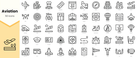 Set of aviation Icons. Simple line art style icons pack. Vector illustration