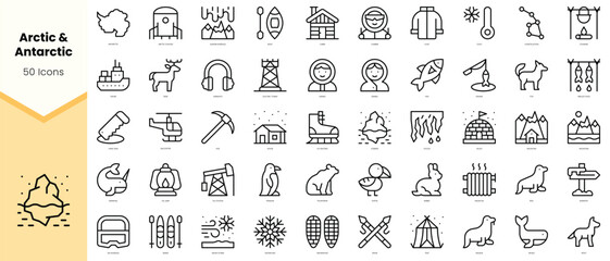 Set of arctic and antarctic Icons. Simple line art style icons pack. Vector illustration