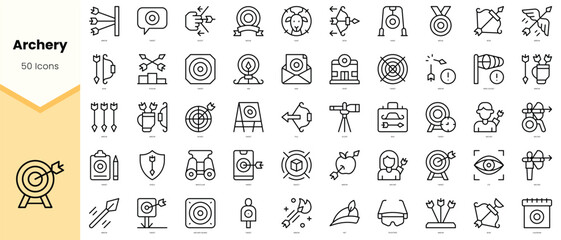 Set of archery Icons. Simple line art style icons pack. Vector illustration