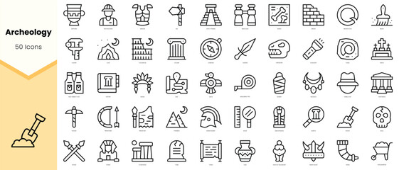 Set of archeology Icons. Simple line art style icons pack. Vector illustration - obrazy, fototapety, plakaty