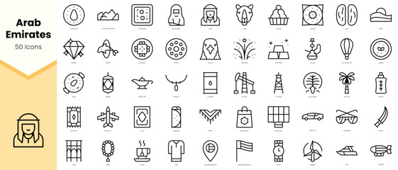 Obraz na płótnie Canvas Set of arab emirates Icons. Simple line art style icons pack. Vector illustration
