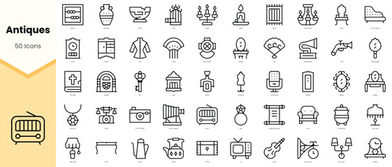 Set of antiques Icons. Simple line art style icons pack. Vector illustration