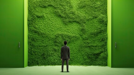 An Optimistic Leader Pushing for a Brighter, Greener Future: A Man Making a Career Entrance through a Wall of Hope, Generative AI