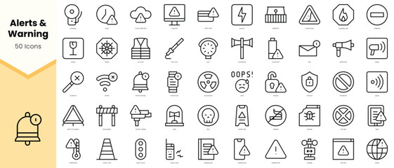 Set of alerts and warning Icons. Simple line art style icons pack. Vector illustration - obrazy, fototapety, plakaty