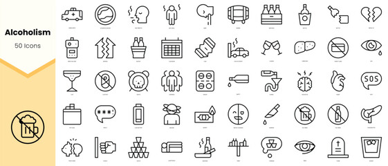 Set of alcoholism Icons. Simple line art style icons pack. Vector illustration