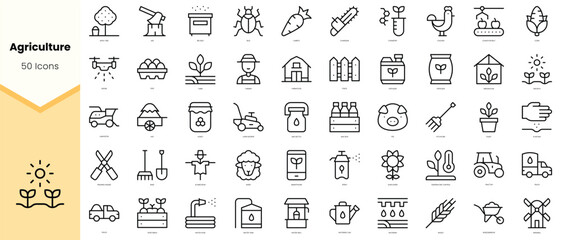 Set of agriculture Icons. Simple line art style icons pack. Vector illustration