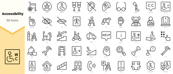 Naklejka na ściany i meble Set of accessibility Icons. Simple line art style icons pack. Vector illustration