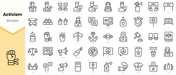 Fototapeta na wymiar Set of activism Icons. Simple line art style icons pack. Vector illustration