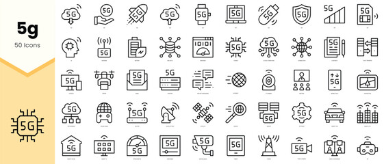 Obraz na płótnie Canvas Set of 5g Icons. Simple line art style icons pack. Vector illustration