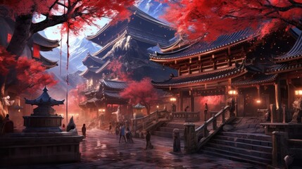 Japan fantasy style scene art
