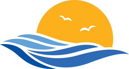 海の波と太陽のデザイン　シンボル