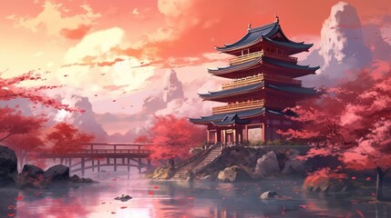 Fototapeta premium Japan fantasy style scene art
