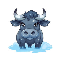 Adorable Water Buffalo: Playful 2D Artwork