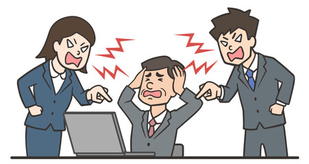 仕事が出来なくて若手に怒られる中年男性
