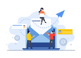 Email marketing flat illustration vector concept, Online business strategy, Advertising, Email newsletter, messaging, Marketing material concept for landing page, web banner, social media, infographic