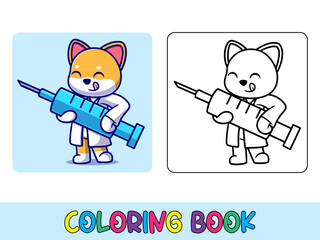 Vector coloring book animal activity. Coloring book cute animal for education cute shiba inu black and white illustration