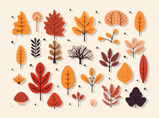 Vector isolated illustration of autumn leaves set.