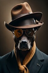 dog portrait with wearing hat and sunglasses 02. Generative AI